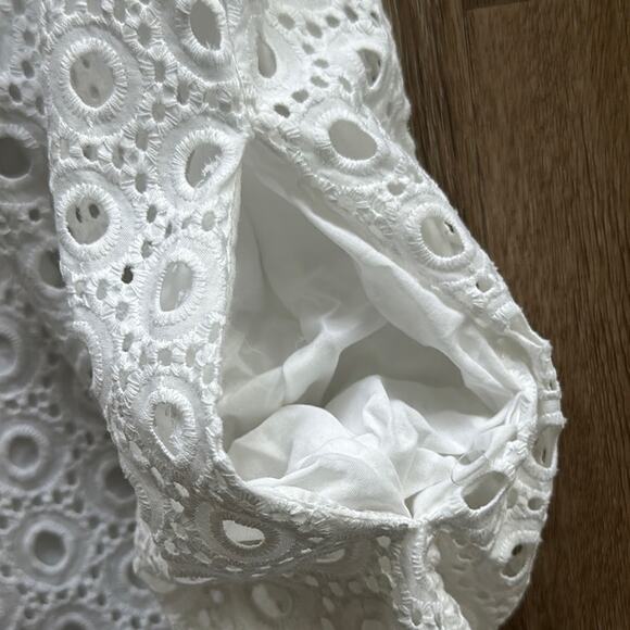 Crown & Ivy White Eyelet Scoop Neck Dress Size 4 3/4 Sleeves - Picture 3 of 5